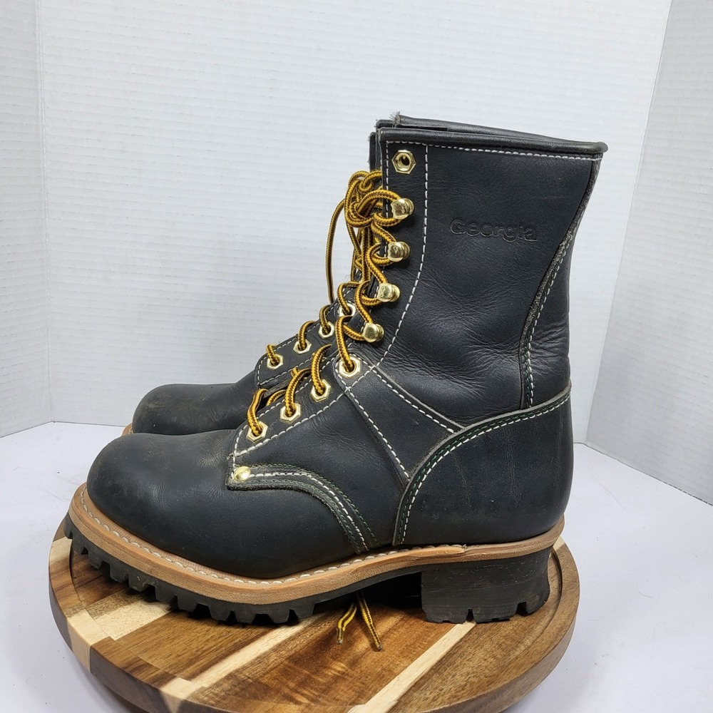 Georgia Boot Mens 6M Vintage G120T ANSI PT91 Black Leather Logger Work Boots